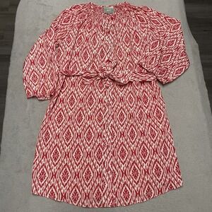 Anthropologie Red and White Printed Midi Dress